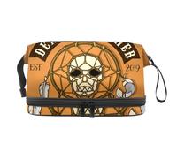 Skull Death Catcher Double Layer Cosmetic Bag for Women and Girls, Travel Toiletry Bag Makeup Handy Pouch Organiser Bag with Brush Compartment