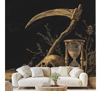 Skull Death Scythe Hourglass Wall Paper Gothic Halloween Skull Art Photo Wallpaper 3D Effect 500x350 cm Retro Mysterious Mural for Bedroom Living Room Non-Woven Poster Decoration gu46l