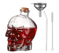 Skull Decanter 750ml Crystal Glass Skull Liquor Bottle Bourbon Whisky Gothic Bottle,with Wooden Stopper,Stainless Steel Funnel,Glass Straw,Straw Brush