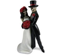 Skull Decor, Halloween Skeleton, 8 Inch Resin Skeleton Bride and Groom with Roses Bouquet, Love Never Dies, Wedding