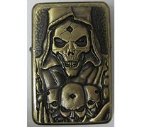 SKULL DESIGN PETROL LIGHTER IN GIFT TIN (Antique Brass)