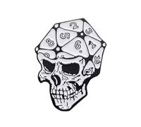 Skull Dice Enamel Pin - 2.8cm x 4cm Gothic RPG Gaming Badge - D20 Dice and Skull Design Lapel Pin for Jackets, Backpacks, Collectors, and Tabletop Fans