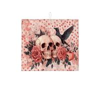 Skull Dish Drying Mats For Kitchen Counter, Vintage Rose Floral Absorbent Dish Drainer Rack Mat, Gothic Microfiber Drying Pad For Halloween Kitchen Decor 16x18 Inch