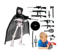 Skull Doll Model with Straw Hat - Movable Skull Figure with Cape and Accessory Weapons, Flexible Joint Design for Creative Poses, Collector's and Toy Figure | Children's Action Figure Collection