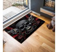 Skull Door Mats Indoor, Surrealism Non-Slip Low Profile Doormat Washable Dirt Trapper Mat for Entrance, Inside, Kitchen, Front Door Mat - 50 x 80 cm, Dark Gray