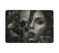 Skull Double Exposuse Area Rug 150 x 100 cm, Soft Non Slip Short Pile | Printed bedroom rug with soft underfoot feel, for smaller indoor spaces