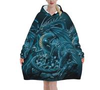 Skull Dragon Blanket Hoodie Oversized Wearable Hooded Blanket Warm Throw Blanket Sweatshirt For Women Men Teens 320g Flannel