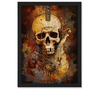 Skull Electric Guitar Death Metal Music Modern Concept Art Painting Artwork Framed Wall Art Print A4 Artery8 Black One Size