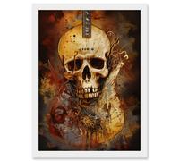 Skull Electric Guitar Death Metal Music Modern Concept Art Painting Artwork Framed Wall Art Print A4 Artery8 White One Size