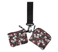 Skull Evil Black Red Dual Coin Purse Credit Card Holder Wallet Minimalist Women Credit Card Case Coin Purse with Wristlet Strap for Ladies 2 Packs