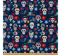 Skull Fabric by The Yard Exotic Colorful Sugar Skull Theme Upholstery Fabric for Chairs Mexican Floral Hearts Elements Decorative Fabric for Upholstery and Home DIY Projects 2 Yards,(L184*W150cm)