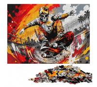 Skull Face Skateboarder Detailed Wooden Puzzle for Adults, 1000 Pieces | Visual matching and sorting: an activity that can be paused and resumed alone or together.