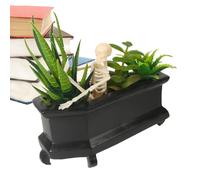 Skull Fake Planter - , Portable Skeleton Decoration, Artificial Plant Holder with Gothic Design, Scary Ornament Desktop Prop for Home Offices Display, Table H