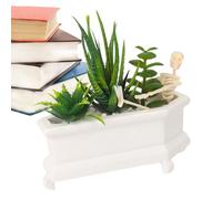 Skull Fake Planter - , Portable Skeleton Decoration, Artificial Plant Holder with Gothic Design, Scary Ornament Desktop Prop for Home Offices Display, Table H