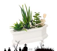 Skull Fake Planter - Resin Planter Pots with Artificial Succulents, Shelf Decor | Skeleton in Coffin Desktop Prop Home Bedroom Decorative Accent Lightweight Resin Realistic Detail