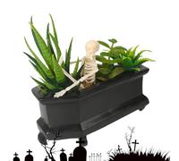 Skull Fake Planter - Resin Planter Pots with Artificial Succulents, Shelf Decor | Skeleton in Coffin Desktop Prop Home Bedroom Decorative Accent Lightweight Resin Realistic Detail