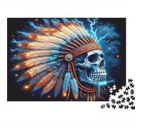 Skull Feather Headdress 1000 Pieces Puzzle ForAdults Kids Colorful Native Skull Headdress Home Decoration Educational Game for Men And Women Challenging Jigsaw Jigsaw Puzzles 52x38cm/1000pcs