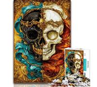 Skull Feathers Adult Jigsaw Puzzles 1000 Pieces,Staycation Kill Time Every Piece Is Unique - Challenging Family Fun Game 50x75cm