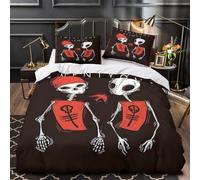 skull figures 3D Printed 3 Piece Quilt Cover punk rock art style Comforter Cover Set Microfiber Hidden Zipper Anti Allergy Silky Soft for Teens Young Adults Single (135x200cm)