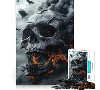 Skull, Fire, And Ravens Halloween 1000 Piece Jigsaw Puzzle for Teenagers Recall Upgrade Calm Mind Clear Cut Art Collectible 50x75cm