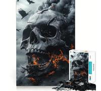 Skull, Fire, And Ravens Halloween Adults Puzzles 1000 Piece Jigsaws Strengthen Memory Quiet Calm Clean Edge Art Collectible 38x26cm