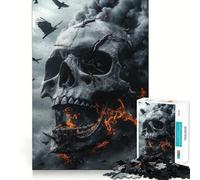 Skull, Fire, And Ravens Halloween Jigsaw Puzzles for Adults 1000 Pieces Strengthen Recall Soothing Fun Quality Edge Lovely Present 38x52cm