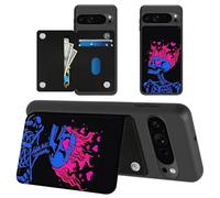 Skull Fire Hearts for Google Pixel 10 Pro XL Wallet Case with Card Holder, RFID Blocking Flip Soft PU Leather Kickstand Magnetic Closure Slim Purse Phone Case for Google Pixel 10 Pro XL