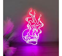 Skull Fire LED Neon Sign for Wall Decor USB Adjustable Brightness Living Room Bars Barbers Pub Wedding Party Salon Club Gatherings Gaming Room Man Cave Halloween Christmas Birthday Art Wall Decor