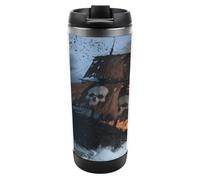 Skull Flag Pirate Ship in Storm Travel Mug Water Bottle Coffee Cup