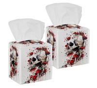 Skull Floral Mushroom Tissue Box Cover, Square Tissue Holder Decorative Facial Napkin Dispenser for Bathroom Parlors Vanity Countertop Nightstand