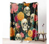 Skull Floral Queen Size Blanket for Bed, Spooky Skull Head Microfiber Blanket 86x94 Inch, Gothic Skeleton Bone Couch Throw Blankets Fall Blankets Soft Warm Cozy for Camping Travel Picnic