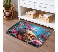 Skull Floral Quick Dry Bath Mat, Rose Dragon Pattern Absorbent Non Slip Shower Mat, Fantasy Memory Foam Washable Bath Rugs for Bathroom Decorative 16x24 Inch