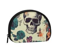 Skull Flower Coin Purse Personalized Coin Bag for Women Men Change Purse Small Wallets with Zipper Mini Shell Coin Pouch Outdoor Shopping Change Storage Bag Handbags Gifts