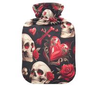 Skull Flower Hearts Seamless hot Bottle Water Bag with Soft Cover, 2L hot compresses for The Body for Hand Feet Warmer