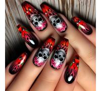 Skull Flower Pattern Artificial Nails Easy Application Comfortable Wear Fake Nails For Halloween Themed Occasion Gothic Flower Fake Nail ABS