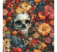 Skull Flower Peel and Stick Wallpaper 0.45×3 m Removable Self Adhesive Red Chrysanthemum Contact Paper Sticky Back Thicken Waterproof Matte Wall Paper for Living Room Bedroom Furniture Decorate