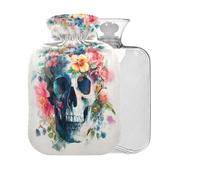 Skull Flower Pink Print Hot Water Bottle with Cover 2L Large Warm Water Bag for Pain Relief Hot Cold Compress