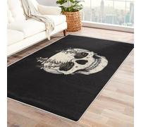 Skull Flower Rugs Living Room Abstract Skeleton Plant Area Rugs for Bedroom 80 x 150, Printed Anti Slip Washable Short Pile Carpet for Kitchen Home Decor C-N11