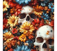 Skull Flower Self Adhesive Wallpaper Red Chrysanthemum Contact Paper Peel and Stick Wallpaper Thicken Waterproof Matte with Sticky Back Canvas Wall Cabinets Furniture Stickers Decorate 0.52×3 m