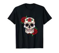 Skull Flower Shirt Sugar Skull Roses Cool Bone Head Skulls T-Shirt
