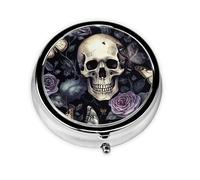 Skull Flower Small Pill Box 3 Compartment Portable Pill Box for Purse Pocket Skeleton Butterfly Mini Medicine Organiser for Daily Vitamin Fish Oil Storage