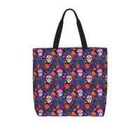 Skull Flowerdaily Needs Tote Bag For Women. Large-Capacity Shoulder Bag Top Handle Handbag For Travel.Work, Black, One Size