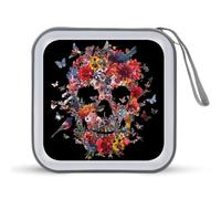 Skull Flowers And Birds CD Case 40 Capacity Plastic DVD Storage Box Sleeves Zippered Wallet