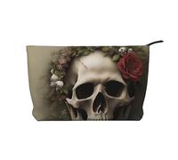 Skull Flowers Corduroy Makeup Bag, Stylish and Durable, Portable and Lightweight