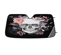 Skull Flowers Day Of The Dead Car Windscreen Sun Shade Foldable Windscreen Reflective Sunshade for Cars Vehicles, Universal Fit 140cm x 70cm