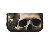 Skull Flowers Large Capacity Canvas Pencil Case, Sturdy and Durable, Easy to Store in an Orderly Manner