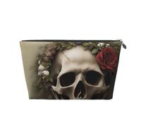 Skull Flowers Leather Travel Wash Bag, A Fashionable and Practical Makeup Organizer