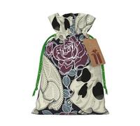Skull Flowers Print Charming Gift Bag,Cloth Gift Bags With Drawstring,Perfect For Small Gifts And Jewelry