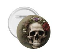 Skull Flowers -Print Custom Round Enamel Pin - Alloy Metal Lapel Badge For Jacket, Bag, Gift Idea.