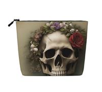 Skull Flowers Single Layer Linen Like Makeup Bag, Lightweight and Cute, Easy to Use